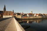 Historic Stone Bridge over the Danube River Built 1135  Germany