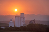 Foggy Sunrise over Grain Elevator  Farm  Kathryn  North Dakota  USA