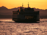Ferry Boat at Sunset  Washington  USA