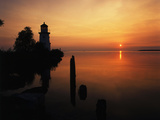 View of Sea and Lighthouse at Sunset  Cheboygan  Michigan  USA