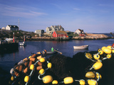 Fishing Nets and Houses at Harbor  Peggy's Cove  Nova Scotia  Canada