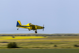 Crop Duster Airplane Spraying Farm Field Near Mott  North Dakota  USA