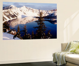 Snow-Covered Mountains with Crater Lake  Crater Lake National Park  Oregon  USA