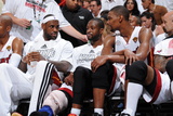 Miami  FL - JUNE 9 Chris Bosh  LeBron James and Dwyane Wade