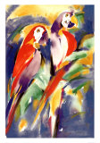 Red Parrots on Purple