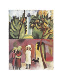 Three Girls with a Dog in Front of the Garden Gate  1913