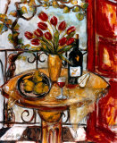 Still Life Wtih Blooming Red Tulips
