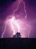 Lightning Behind a Farmhouse